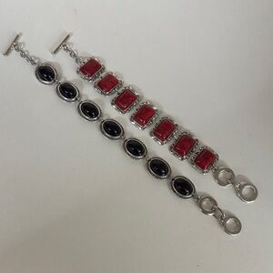 Chic Silver and Red Women's Bracelet Set